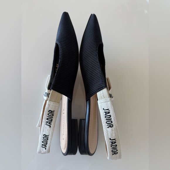 Dior J'Adior Black Fabric Pointed Toe Logo Bow Slingback Flats Size 36 US 6 - Picture 6 of 11